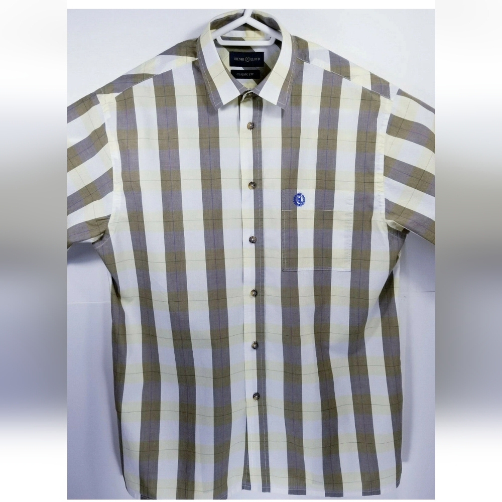 Henri Lloyd Mens Large Shirt Short Sleeve Button Up 100% Cotton
